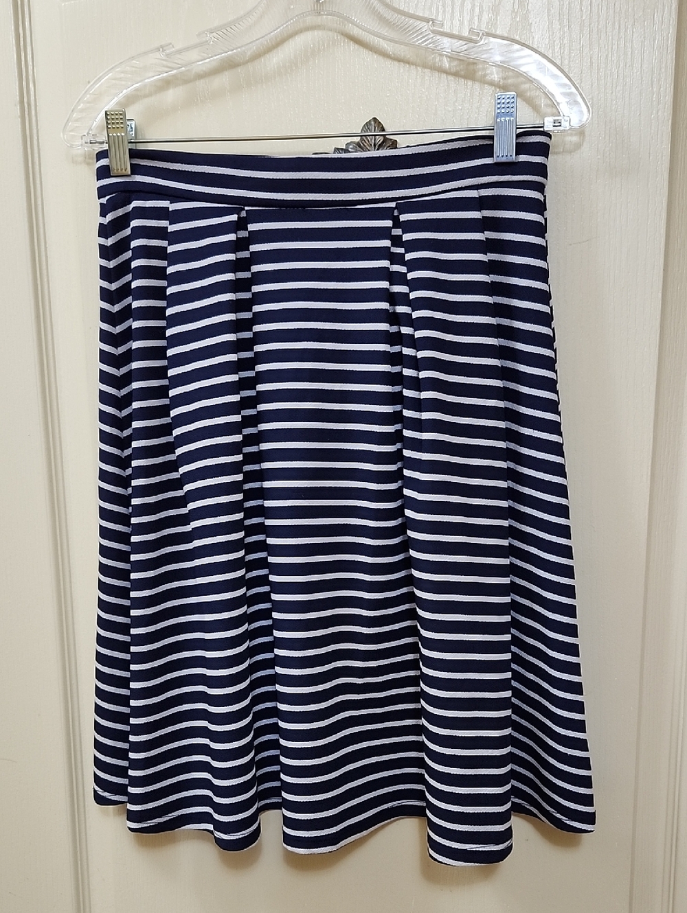 POTTER'S POT STRIPED NAVY BLUE AND WHITE A-LINE SKIRT